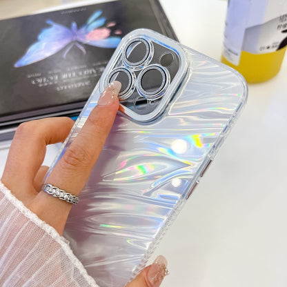 For iPhone 16 Pro Plating Glitter Texture Chain Wristband TPU Phone Case with Lens Film(White Tinfoil Texture) - iPhone 16 Pro Cases by buy2fix | Online Shopping UK | buy2fix