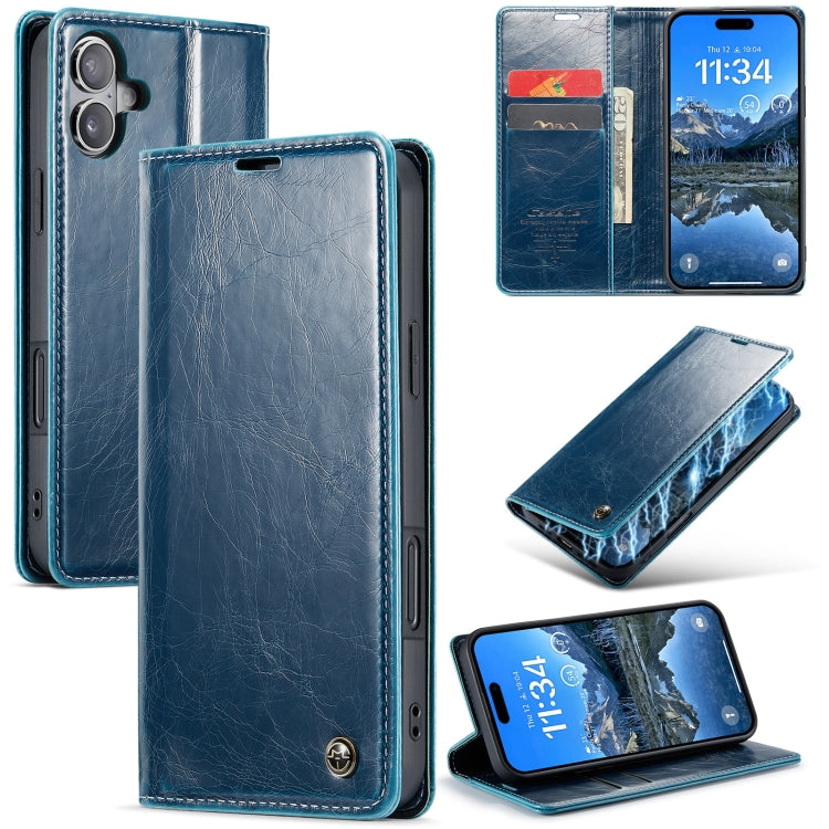 For iPhone 16 CaseMe 003 Crazy Horse Texture Flip Leather Phone Case(Blue) - iPhone 16 Cases by CaseMe | Online Shopping UK | buy2fix