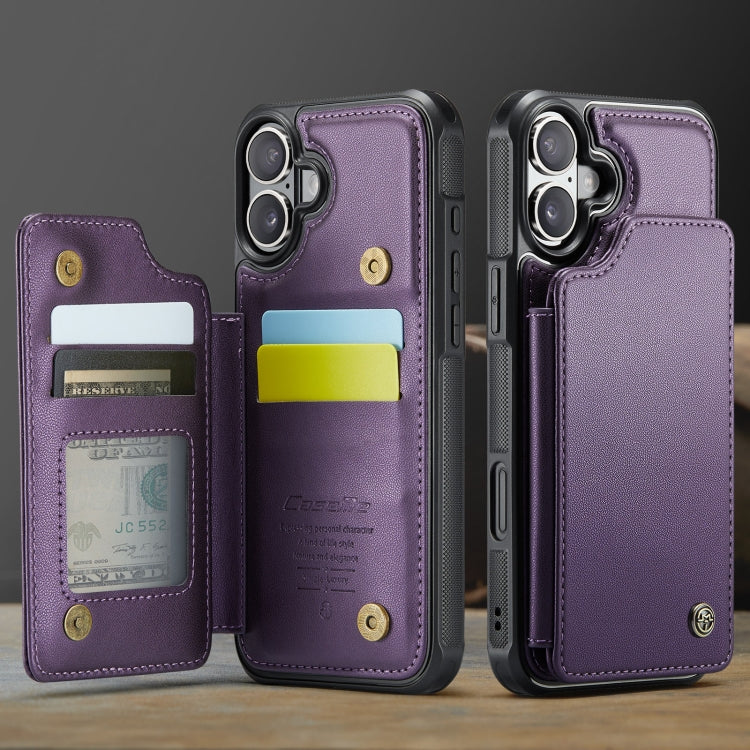 For iPhone 16 CaseMe C22 Card Slots Holder RFID Anti-theft Phone Case(Purple) - iPhone 16 Cases by CaseMe | Online Shopping UK | buy2fix