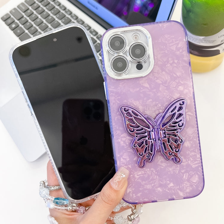 For iPhone 16 Pro Plating Glitter Lens Film Texture Butterfly Holder Wristband Phone Case(White Water Ripples) - iPhone 16 Pro Cases by buy2fix | Online Shopping UK | buy2fix