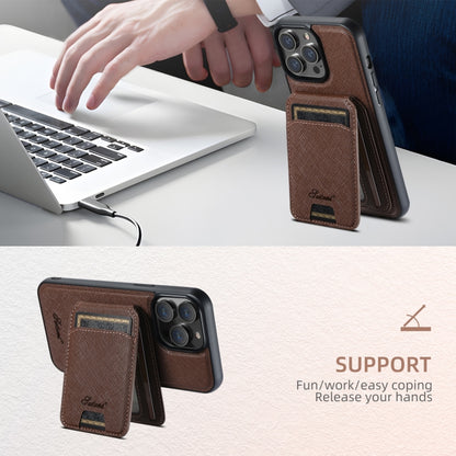 For iPhone 16 Pro Max Suteni H18 Cross Grain MagSafe Wallet Leather Phone Case(Brown) - iPhone 16 Pro Max Cases by Suteni | Online Shopping UK | buy2fix