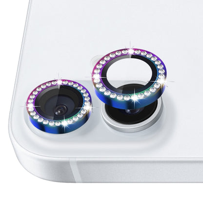 For iPhone 16 / 16 Plus NORTHJO Rhinestone Camera Lens Protector Tempered Glass Metal Ring Film(Colorful) - iPhone 16 Tempered Glass by NORTHJO | Online Shopping UK | buy2fix