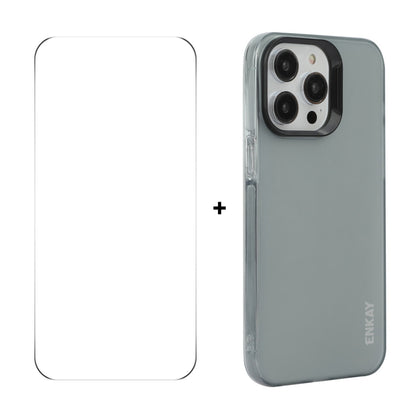 For iPhone 16 Pro ENKAY Hat-Prince Translucent Matte TPU Phone Case + 9H Big Arc Edge Film(Grey) - iPhone 16 Pro Cases by ENKAY | Online Shopping UK | buy2fix