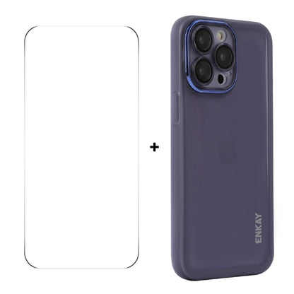 For iPhone 16 Pro ENKAY Hat-Prince Translucent Matte TPU Phone Case with Lens Film + 9H Big Arc Edge Film(Purple) - iPhone 16 Pro Cases by ENKAY | Online Shopping UK | buy2fix