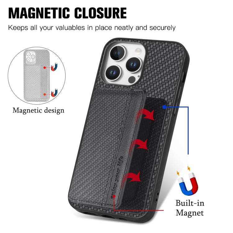 For iPhone 16 Pro Max Carbon Fiber Magnetic Card Wallet RFID Blocking Phone Case(Black) - iPhone 16 Pro Max Cases by buy2fix | Online Shopping UK | buy2fix