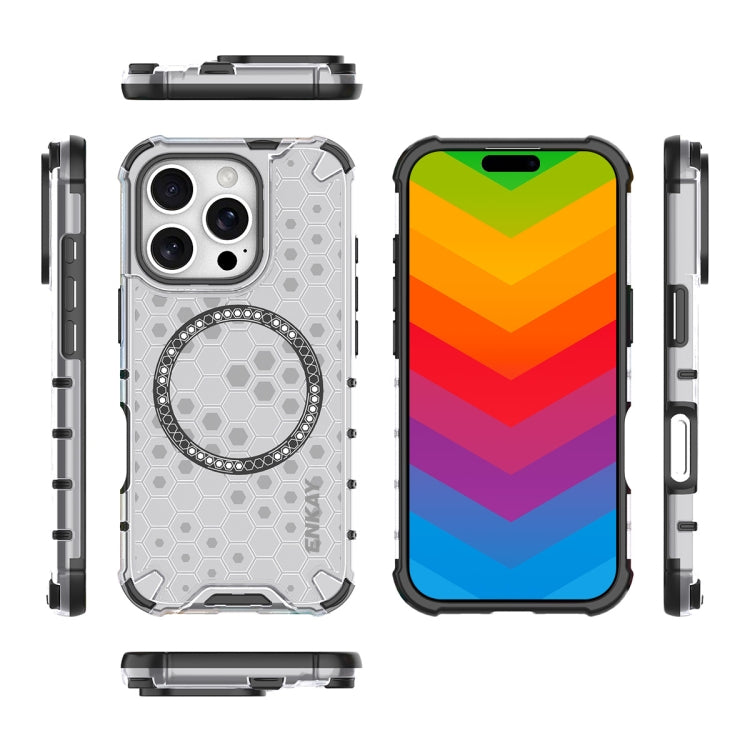 For iPhone 16 Pro ENKAY Hat-Prince Honeycomb MagSafe Shockproof Phone Case with Large Arc Edge Film(Grey) - iPhone 16 Pro Cases by ENKAY | Online Shopping UK | buy2fix