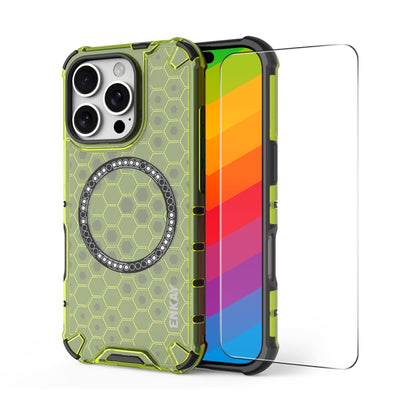 For iPhone 14 Pro ENKAY Hat-Prince Honeycomb MagSafe Shockproof Phone Case with Large Arc Edge Film(Green) - iPhone 14 Pro Cases by ENKAY | Online Shopping UK | buy2fix