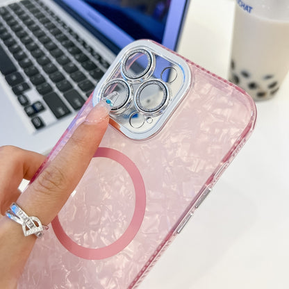 For iPhone 16 Plating Texture Wristband MagSafe TPU Phone Case with Glitter Lens Film(White Water Ripples) - iPhone 16 Cases by buy2fix | Online Shopping UK | buy2fix