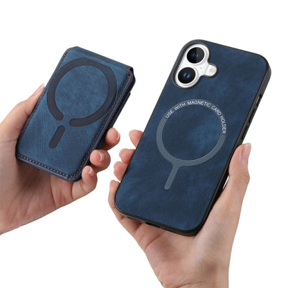 For iPhone 16 Retro Splitable Magnetic Stand Card Bag Leather Phone Case(Blue) - iPhone 16 Cases by buy2fix | Online Shopping UK | buy2fix