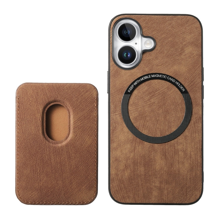 For iPhone 16 Retro Leather Card Bag Magnetic Phone Case(Brown) - iPhone 16 Cases by buy2fix | Online Shopping UK | buy2fix