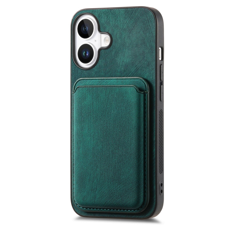 For iPhone 16 Retro Leather Card Bag Magnetic Phone Case(Green) - iPhone 16 Cases by buy2fix | Online Shopping UK | buy2fix