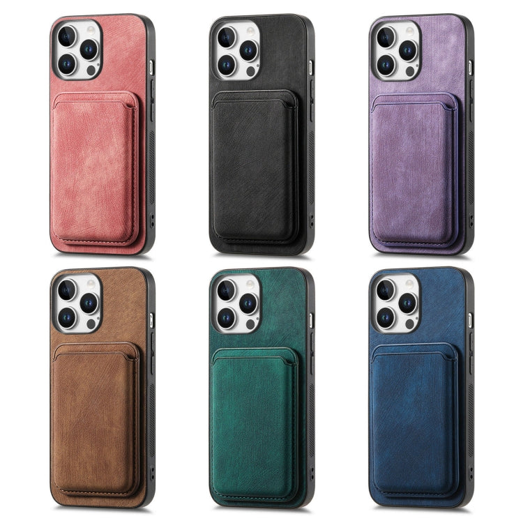 For iPhone 16 Pro Retro Leather Card Bag Magnetic Phone Case(Purple) - iPhone 16 Pro Cases by buy2fix | Online Shopping UK | buy2fix