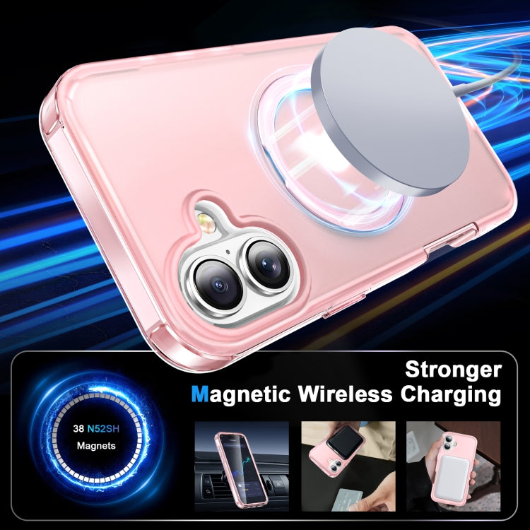 For iPhone 16 Frosted Skin Feel MagSafe Holder 360 Full Body Phone Case(Pink) - iPhone 16 Cases by buy2fix | Online Shopping UK | buy2fix