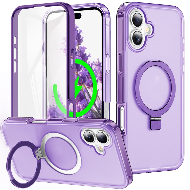 For iPhone 16 Frosted Skin Feel MagSafe Holder 360 Full Body Phone Case(Purple) - iPhone 16 Cases by buy2fix | Online Shopping UK | buy2fix