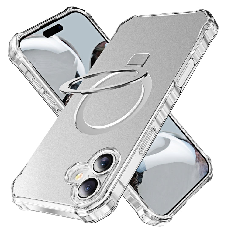 For iPhone 16 Solid Color Wave MagSafe Holder Phone Case(Silver) - iPhone 16 Cases by buy2fix | Online Shopping UK | buy2fix