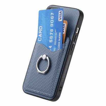 For iPhone 16 Plus Carbon Fiber Card Wallet Ring Phone Case(Blue) - iPhone 16 Plus Cases by buy2fix | Online Shopping UK | buy2fix