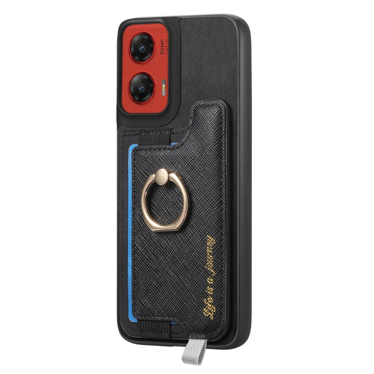 For Motorola Moto G Stylus 5G 2024 Retro Magsafe Cross Leather Ring Holder Card Bag Phone Case(Black) - Motorola Cases by buy2fix | Online Shopping UK | buy2fix