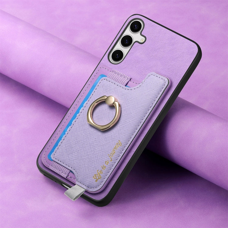 For Samsung Galaxy S25 Ultra 5G Retro Cross Leather Ring Horizontal Insert Card Bag MagSafe Phone Case(Purple) - Galaxy S25 Ultra 5G Cases by buy2fix | Online Shopping UK | buy2fix