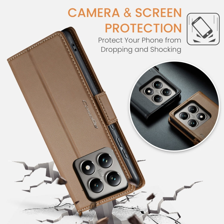 For Xiaomi 14T CaseMe 023 Butterfly Buckle Litchi Texture RFID Anti-theft Leather Phone Case(Brown) - 14T Cases by CaseMe | Online Shopping UK | buy2fix