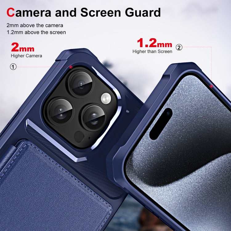 For iPhone 16 Pro Max ENKAY Hat-Prince Card Slot Wallet TPU Back Leather Phone Case with Lens Film(Dark Blue) - iPhone 16 Pro Max Cases by ENKAY | Online Shopping UK | buy2fix