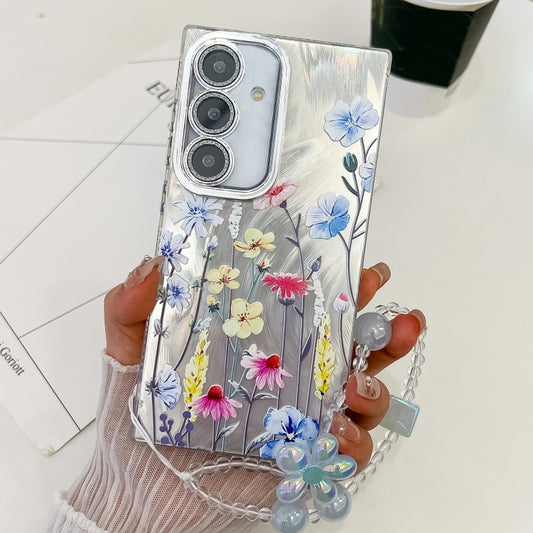 For Samsung Galaxy S25 5G Electroplating Flowers Plants Texture Wristband TPU Phone Case(Wildflower FL2) - Galaxy S25 5G Cases by buy2fix | Online Shopping UK | buy2fix