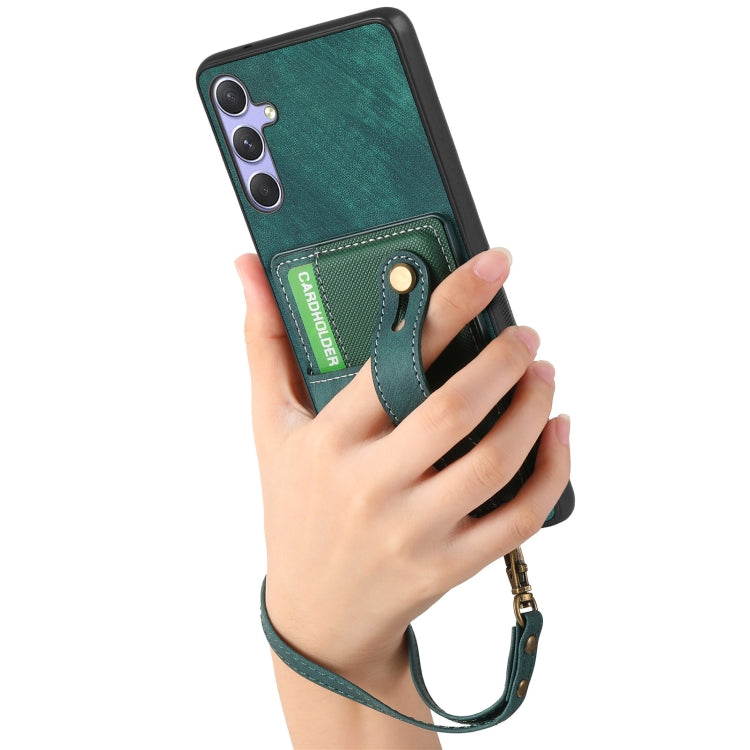 For Samsung Galaxy S25+ 5G Retro Cross Wristband Wallet Leather Back Phone Case(Green) - Galaxy S25+ 5G Cases by buy2fix | Online Shopping UK | buy2fix