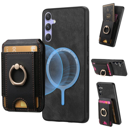 For Samsung Galaxy S25+ 5G Retro Splitable Magnetic Stand Card Bag Leather Phone Case(Black) - Galaxy S25+ 5G Cases by buy2fix | Online Shopping UK | buy2fix