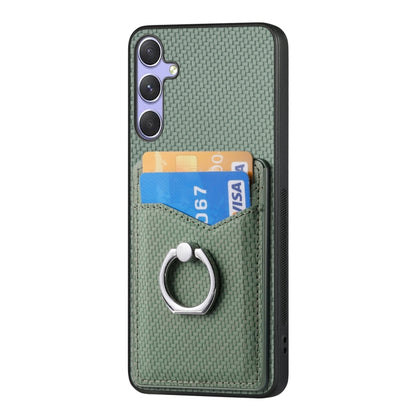 For Samsung Galaxy S25 Ultra 5G Carbon Fiber Card Wallet Ring Phone Case(Green) - Galaxy S25 Ultra 5G Cases by buy2fix | Online Shopping UK | buy2fix