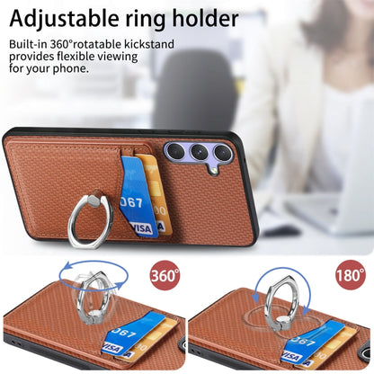 For Samsung Galaxy S25 5G Carbon Fiber Card Wallet Ring Phone Case(Brown) - Galaxy S25 5G Cases by buy2fix | Online Shopping UK | buy2fix