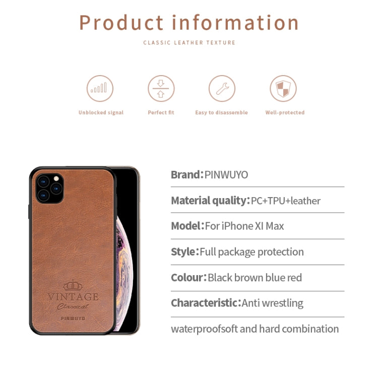 For iPhone 11 Pro Max PINWUYO Pin Rui Series Classical Leather, PC + TPU + PU Leather Waterproof And Anti-fall All-inclusive Protective Shell (Brown) - iPhone 11 Pro Max Cases by PINWUYO | Online Shopping UK | buy2fix