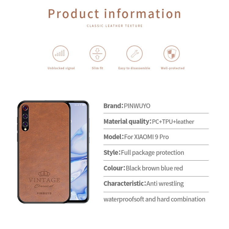 For Xiaomi Mi 9 Pro PINWUYO Pin Rui Series Classical Leather, PC + TPU + PU Leather Waterproof And Anti-fall All-inclusive Protective Shell(Blue) - Xiaomi Cases by PINWUYO | Online Shopping UK | buy2fix