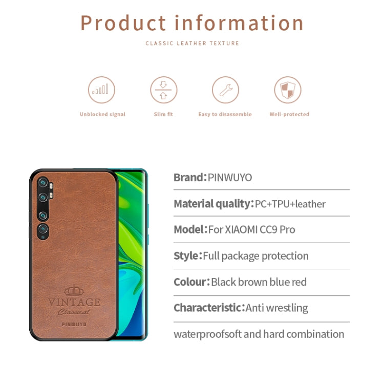 For Xiaomi Mi CC9 Pro / Note10 PINWUYO Pin Rui Series Classical PU Leather + PC + TPU Anti-fall All-inclusive Case (Blue) - Xiaomi Cases by PINWUYO | Online Shopping UK | buy2fix