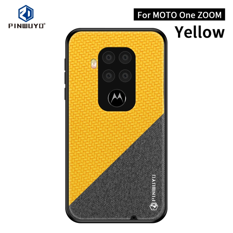 For Motorola One Zoom / One Pro PINWUYO Rong Series  Shockproof PC + TPU+ Chemical Fiber Cloth Protective Cover(Yellow) - Motorola Cases by PINWUYO | Online Shopping UK | buy2fix