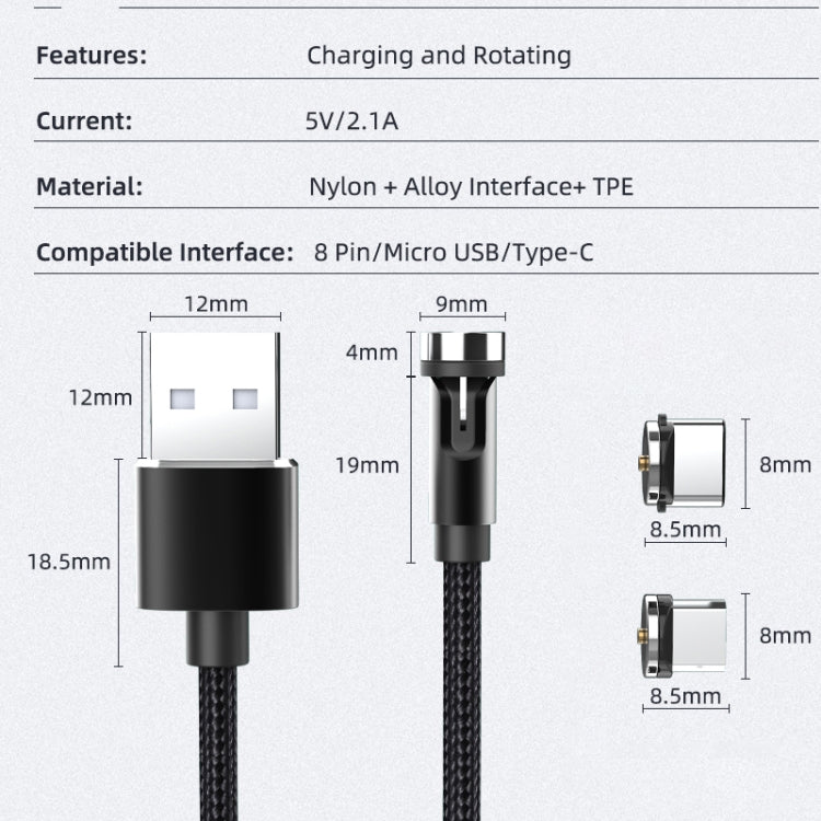 CC56 8 Pin + Type-C/USB-C + Micro USB Magnetic Interface Dust Plug Rotating Data Charging Cable, Cbale Length: 2m(Silver) - Charging Cable & Head by buy2fix | Online Shopping UK | buy2fix