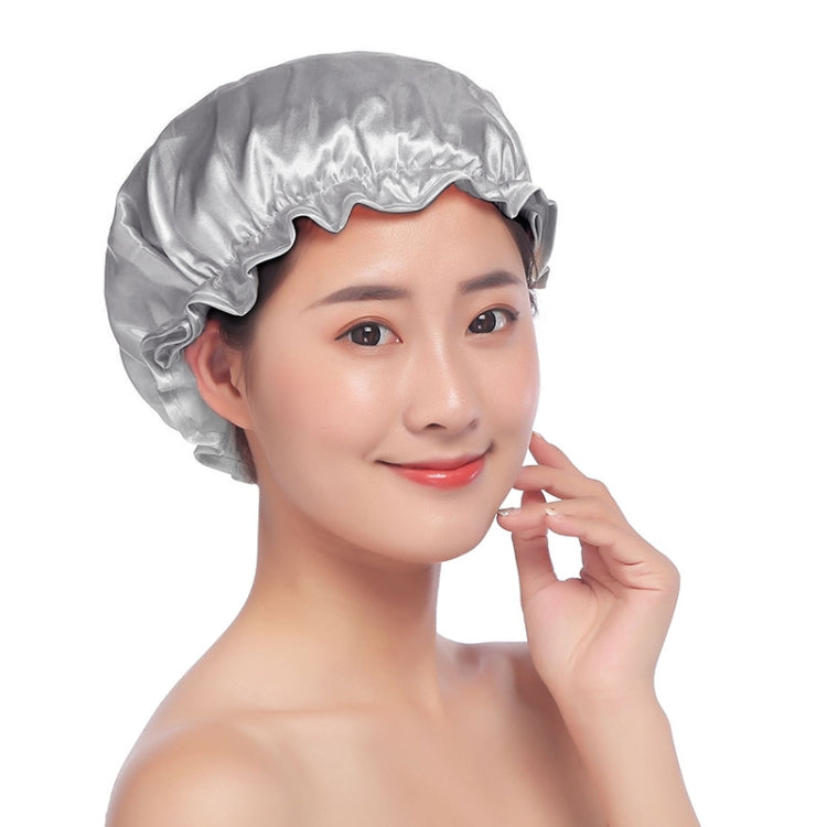 Lovely Thick Women Satin Colorful Double Waterproof Hair Cover Bathing Cap(Grey) - Bath Supplies by buy2fix | Online Shopping UK | buy2fix