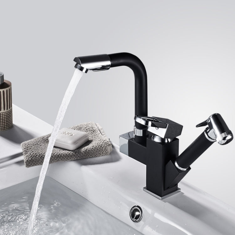 Kitchen Pull-Out Double Faucet Water Table Hot And Cold Water Faucet, Specification: Cube Spray Pull - Faucets & Accessories by buy2fix | Online Shopping UK | buy2fix