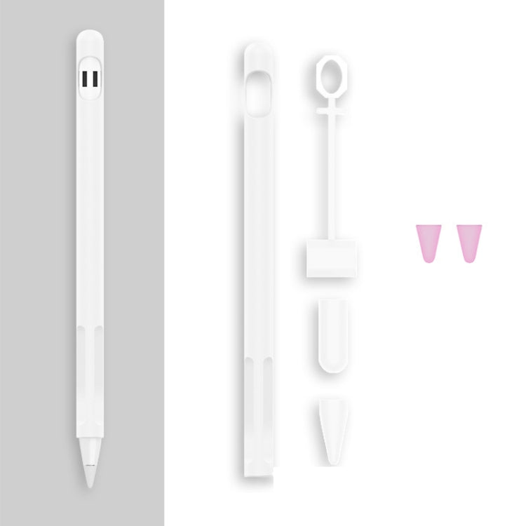 2 Sets 4 In 1 Stylus Silicone Protective Cover + Anti-Lost Rope + Double Pen Nip Cover Set For Apple Pencil 1(Jade White) - Pencil Accessories by buy2fix | Online Shopping UK | buy2fix