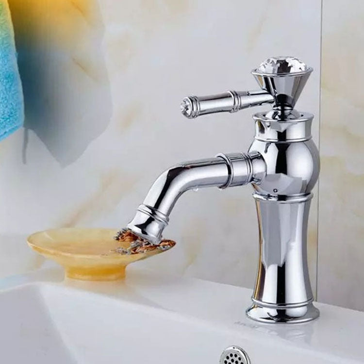 All Bronze Bathroom Basin Hot And Cold Water Faucet, Style: Electroplated Short Model+Water Inlet Pipe - Faucets & Accessories by buy2fix | Online Shopping UK | buy2fix