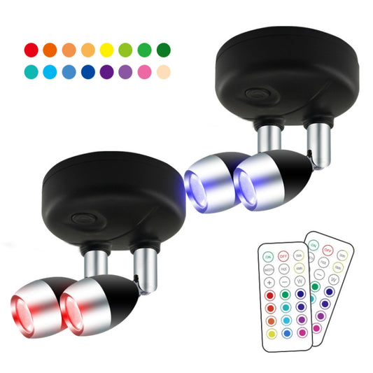 C2765 Double Head 2 Lights Wireless RGB Remote Control Cabinet Ambient Spotlight - Novelty Lighting by buy2fix | Online Shopping UK | buy2fix