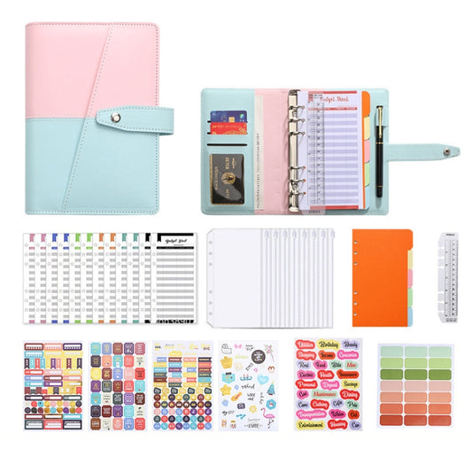 A6 YMX-012 PU Leather Budget Binder Notebook Macaron Color Matching Handbook(Pink+Blue) - Notebooks by buy2fix | Online Shopping UK | buy2fix