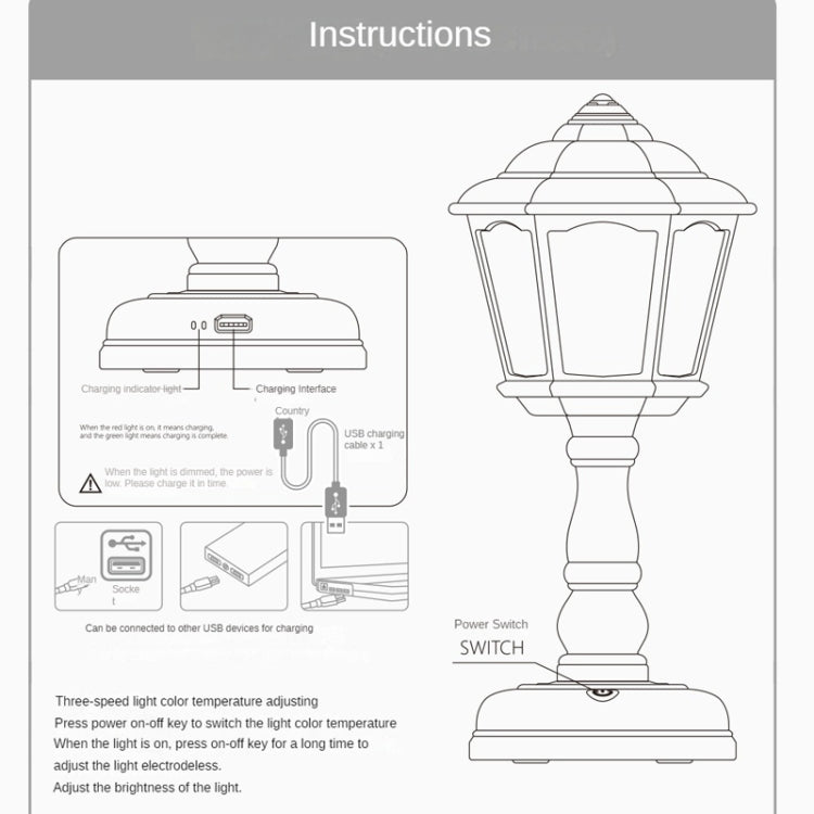 GIVELONG Retro Table Lamp USB Charging Small Night Light, Style: 320-3 Blue - Bedside Light by GIVELONG | Online Shopping UK | buy2fix