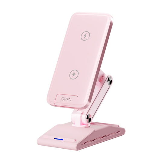 3-In-1 15W Portable Folding Desktop Stand Mobile Phone Wireless Charger(Pink) - Wireless Charger by buy2fix | Online Shopping UK | buy2fix