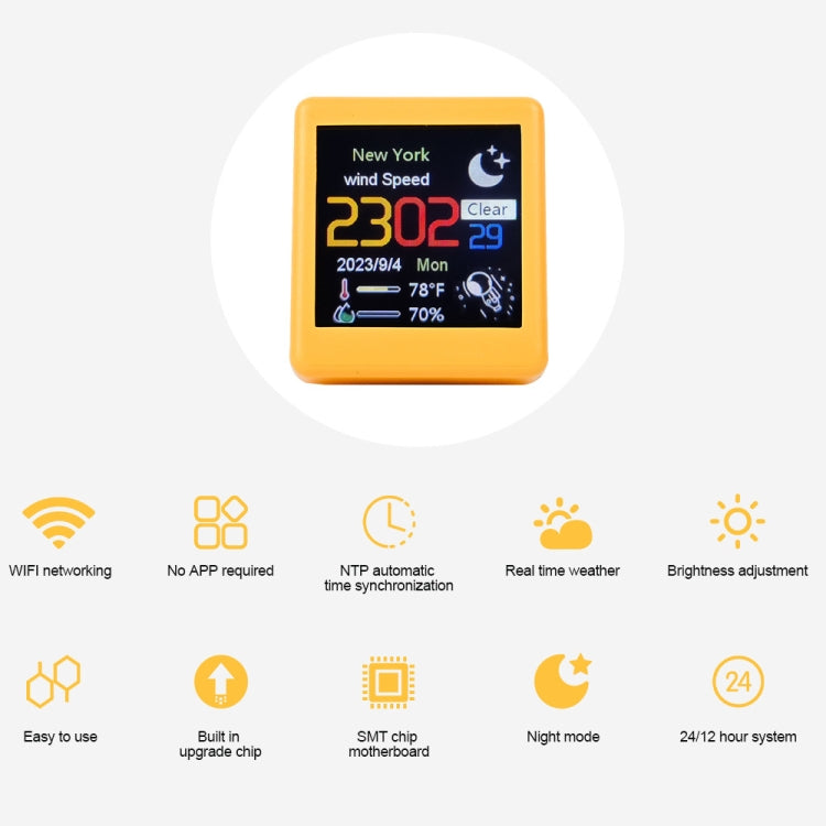 Wifi Networked Weather Clock No APP Required Photo Album with Gif Animation(Yellow) - Alarm Clocks by buy2fix | Online Shopping UK | buy2fix