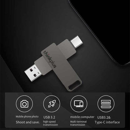 Lenovo Thinkplus MU110 USB3.2+Type-C Dual Interface Rotation Flash Drive, Size: 64GB(Grey) - USB Flash Drives by Lenovo | Online Shopping UK | buy2fix