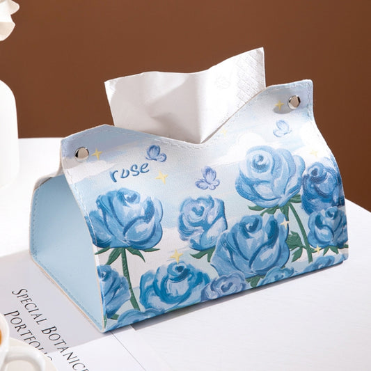 Oil Printed Leather Tissue Box Living Room Decorative Tissue Storage Bag, Color: Blue Rose - Storage Boxes by buy2fix | Online Shopping UK | buy2fix