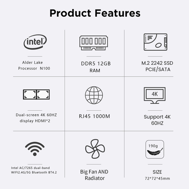 N100/DDR5 12th AlderLake-N100 Dual 4K60Hz Office And Home Mini PC, Spec: 12G+128G /UK Plug - Windows Mini PCs by buy2fix | Online Shopping UK | buy2fix