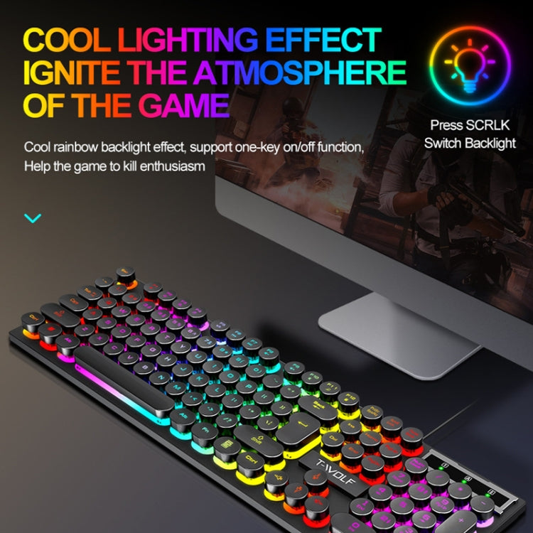T-WOLF T80 104-Keys RGB Illuminated Office Game Wired Punk Retro Keyboard, Color: White - Wired Keyboard by T-WOLF | Online Shopping UK | buy2fix