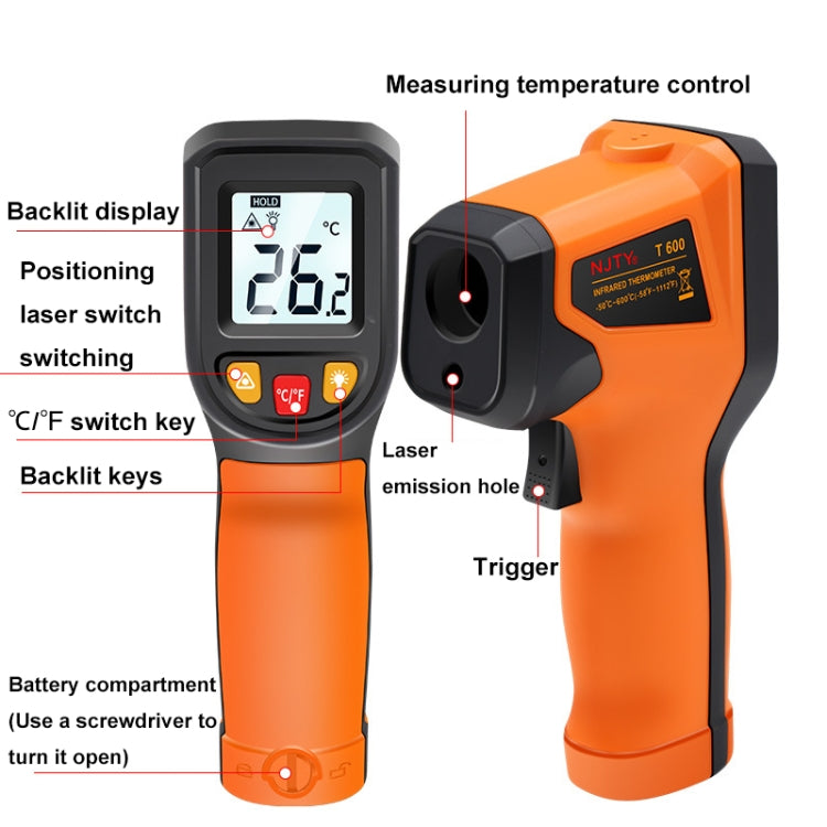 NJTY Digital Display High-Precision Infrared Thermometer For Bakery Kitchen Industry, Spec: T600A (Adjustable) - Digital Thermometer by NJTY | Online Shopping UK | buy2fix