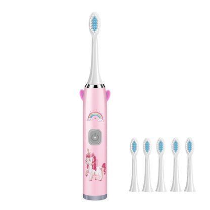 USB Charging Fully Automatic Ultrasonic Cartoon Children Electric Toothbrush, Color: Pink with 6 Heads - Toothbrushes by buy2fix | Online Shopping UK | buy2fix