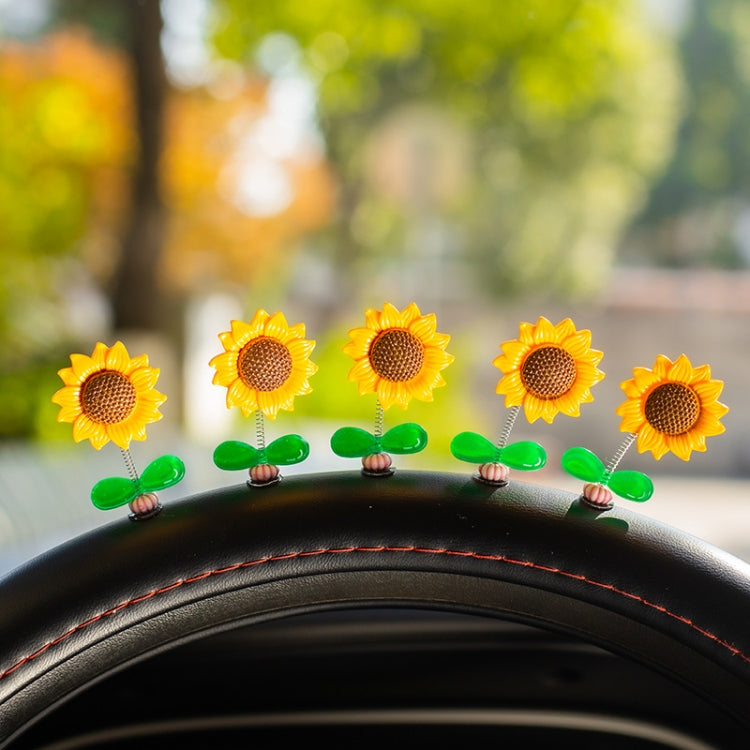5pcs /Set Cute Sunflower Car Ornament Car Center Console Shaking Flowers Decoration, Style: A Model Transparent Leaves - Ornaments by buy2fix | Online Shopping UK | buy2fix
